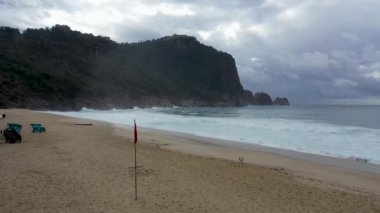 Storm at sea filmed on a drone in the sunset