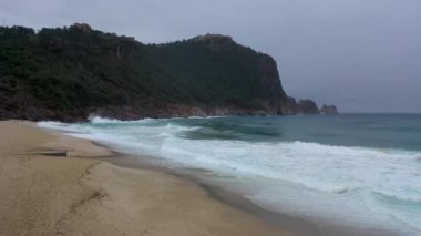 Storm at sea filmed on a drone in the sunset