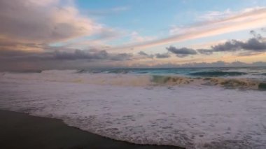 Storm at sea filmed on a drone in the sunset