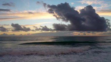 Storm at sea filmed on a drone in the sunset