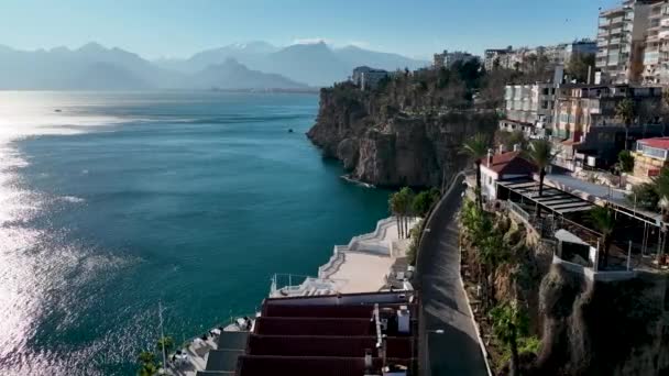 Alanya Spiaggia Vista Dall Alto Sulla Montagna Con Costa Sul — Video Stock