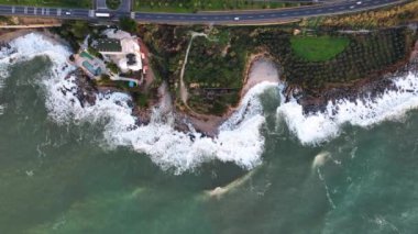 Storm at sea filmed on a drone in the sunset