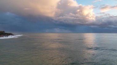 Storm at sea filmed on a drone in the sunset