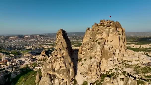 Turquia Drone Voando Sobre Incríveis Formações Rochosas Paisagem Fabulosa — Vídeo de Stock