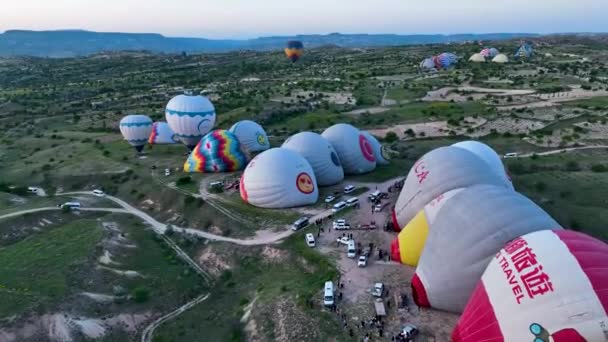 Повітряний Вид Балони Гаряче Повітря Знамените Місто Каппадокія Туреччина — стокове відео
