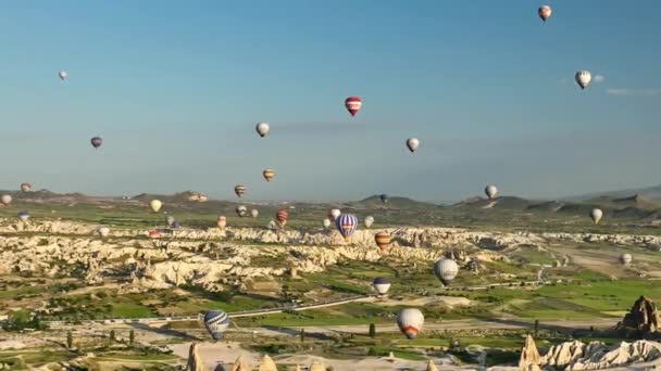 Вид Воздуха Балконы Горячим Воздухом Знаменитый Город Каппадокия Турция — стоковое видео