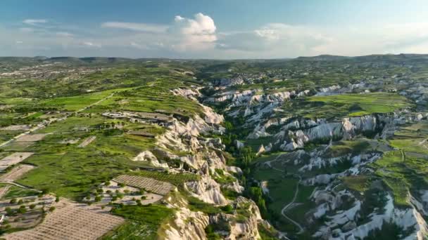 Drone Flying Amazing Rock Formations Fabulous Landscape Cappadocia Popular Tourist — Stock Video