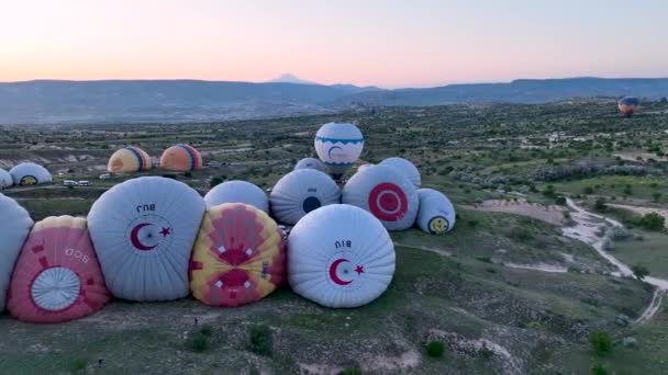 Luchtfoto Hot Air Ballonnen Beroemde Stad Cappadocia Turkije — Stockvideo