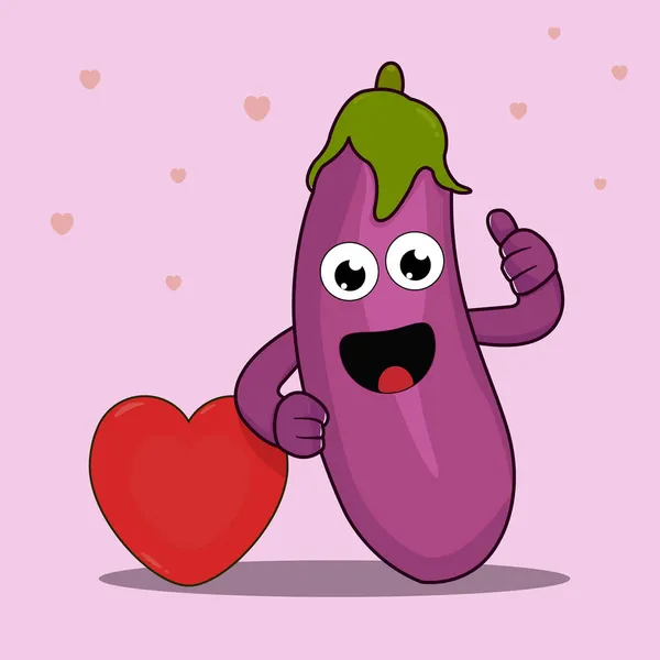 Healthy Eggplant Animated Theme Eggplant Good Heart Health Very Suitable — Stock Vector