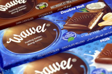 KHARKOV, UKRAINE - 3 HAZİRAN 2021: Wawel çikolata üretimi. Wawel, Polonya 'nın Krakow şehrinde 1898' de kurulan çikolatalı gofret ve atıştırmalık üreten Polonyalı bir şekerleme şirketi.