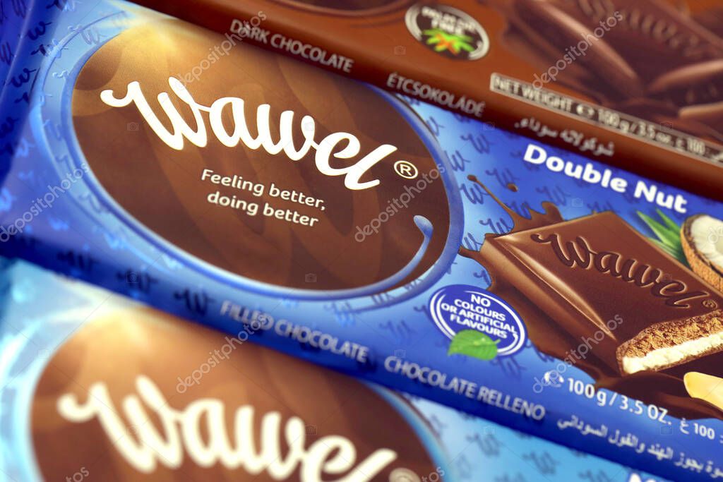 KHARKOV, UKRAINE - JANUARY 3, 2021: Wawel chocolate production. Wawel is polish confectionery company producing chocolates wafers and snacks founded in 1898 in Krakow, Poland