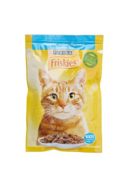 KHARKOV, UKRAINE - 10 AĞUSTOS 2021: Nestle Global 'in bir yan kuruluşu olan Nestle Purina PetCare Company' ye ait frizkler