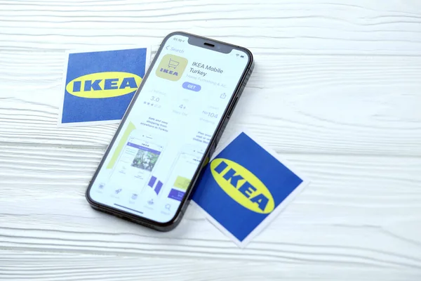 Kharkov Ukraine 2021年3月5日 Ikea图标和应用程序从App Store Iphone Pro Display Screen White — 图库照片