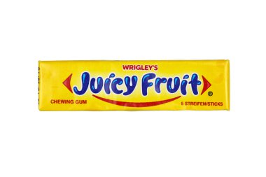 KHARKOV, UKRAINE - 14 Şubat 2021: Wrigleys Juicy Fruit sakızı klasik paket tasarımı