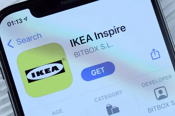 Kharkov Ukraine 2021年3月5日 Ikea图标和应用程序从App Store Iphone Pro Display Screen White — 图库照片