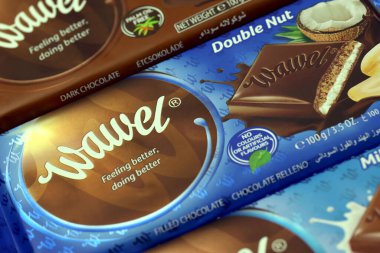 KHARKOV, UKRAINE - 3 HAZİRAN 2021: Wawel çikolata üretimi. Wawel, Polonya 'nın Krakow şehrinde 1898' de kurulan çikolatalı gofret ve atıştırmalık üreten Polonyalı bir şekerleme şirketi.