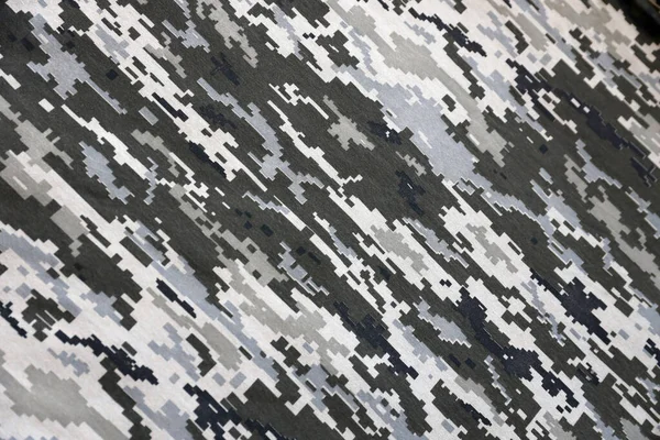 Fabric Texture Ukrainian Military Pixeled Camouflage Cloth Camo Pattern Grey — Stock Photo, Image