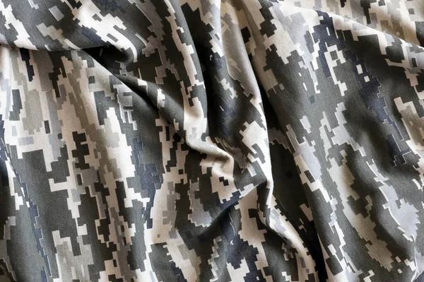Tkanina Fakturze Ukraińskiego Wojskowego Kamuflażu Pikselowego Tkanina Kamuflażem Szarym Brązowym — Zdjęcie stockowe