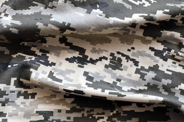 Tkanina Texturou Ukrajinské Vojenské Pixelové Kamufláže Látka Maskovacím Vzorem Šedých — Stock fotografie