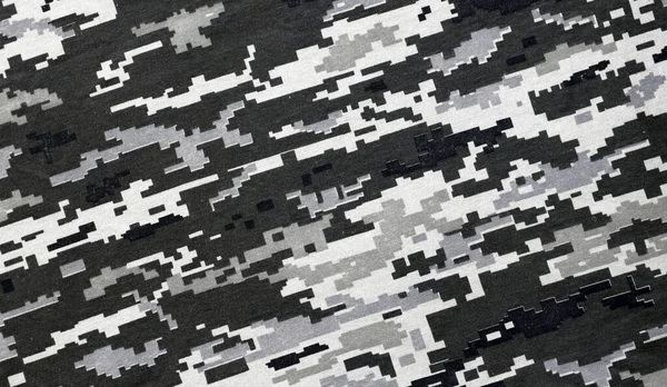 ウクライナ軍のピクセル化されたカモフラージュの質感の生地 グレー ブラウン グリーンのピクセル形状の迷彩柄の布 ウクライナ兵の公式制服が閉鎖 — ストック写真