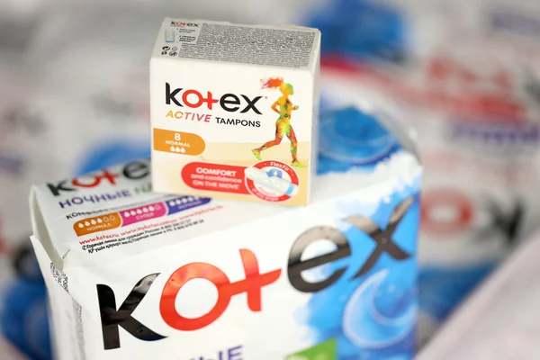 Kharkiv Ukraine December 2021 Виробництво Kotex Логотипом Kotex Марка Продуктів — стокове фото