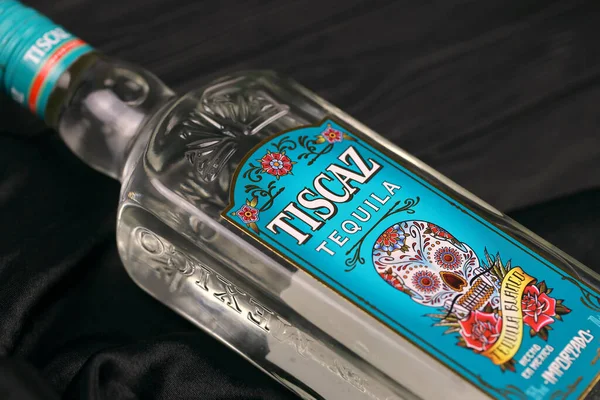 Kharkiv Ukraine Marraskuu 2021 Tiscaz Tequila Alkoholipullo Jossa Perinteinen Meksikolainen — kuvapankkivalokuva