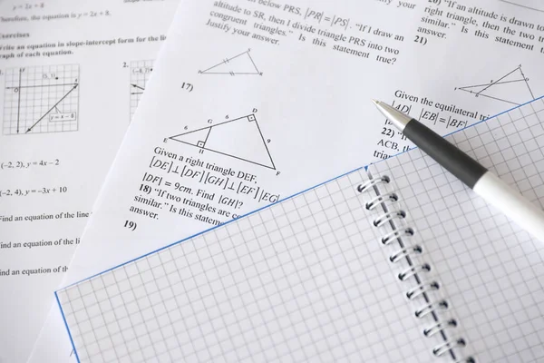 Handwriting Geometrical Tasks Examination Practice Quiz Test Geometry Class Solving — 스톡 사진