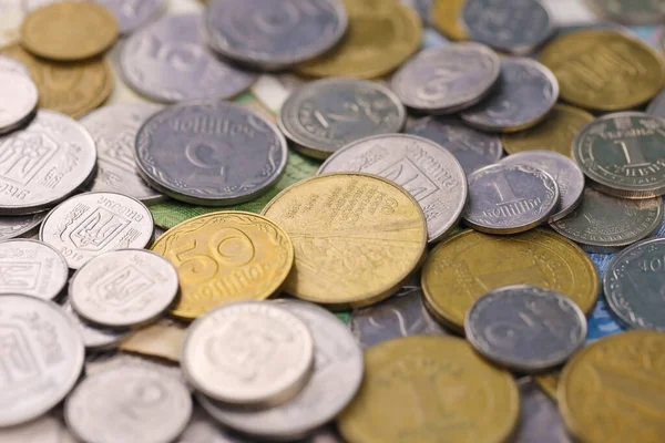 Ukrainian Kopiika Coins Close Big Amount Ukrainian Money Table Business — Stockfoto