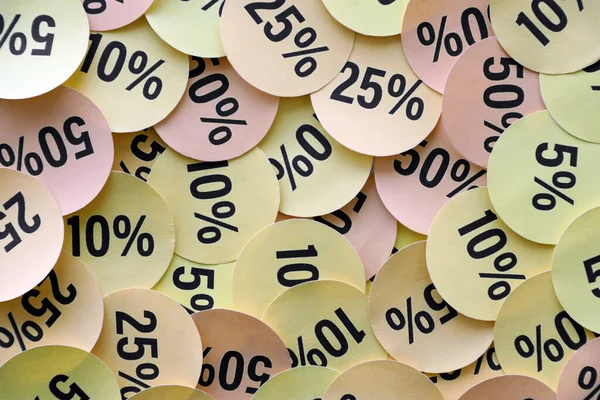 Large Amount Yellow Stickers Percentage Values Black Friday Cyber Monday — Foto de Stock