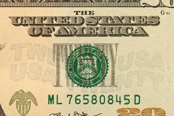 Macro Shot Part Dollars Bill Twenty Dollars Banknote Close Photo — Stockfoto