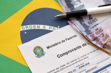 TERNOPIL, UKRAINE - 20 Mayıs 2022: Ministerio da Fazenda logosuyla toplanan kanıt - Bakanlık, ülkelerin ekonomik, mali ve mali politikalarının formüle edilmesi ve uygulanmasından sorumludur