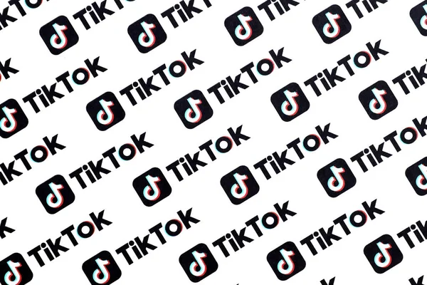 Ternopil Ukraine May 2022 Many Tiktok Logo Printed Paper Tiktok — Stock Photo, Image