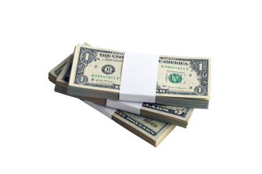 Beyaza izole edilmiş bir deste Amerikan doları. Tasarım nesnesi olarak mükemmel beyaz arkaplan üzerinde yüksek çözünürlüklü Amerikan parası paketi