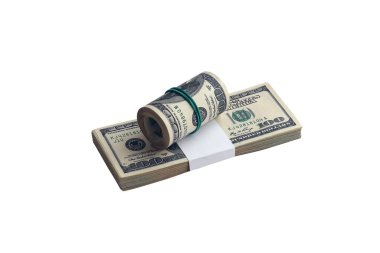 Beyaza izole edilmiş bir deste Amerikan doları. Tasarım nesnesi olarak mükemmel beyaz arkaplan üzerinde yüksek çözünürlüklü Amerikan parası paketi