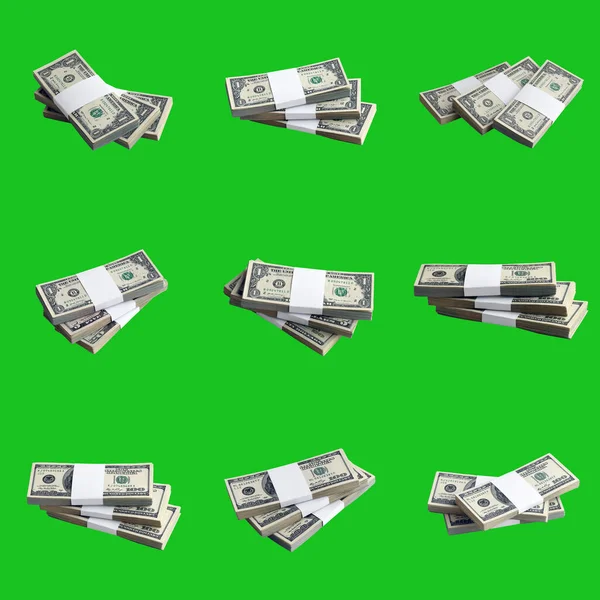 Große Bündel Von Dollar Scheinen Isoliert Auf Chroma Key Green — Stockfoto
