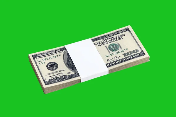 Pakiet Banknotów Dolarowych Odizolowanych Zielono Paczka Amerykańskich Pieniędzy Wysokiej Rozdzielczości — Zdjęcie stockowe