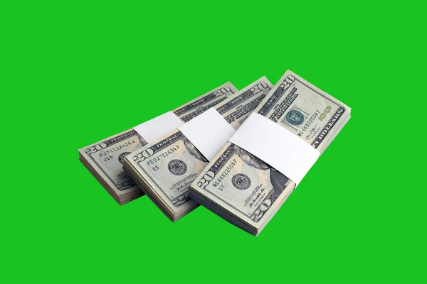 Paket Med Dollarsedlar Isolerade Chroma Keyer Grön Förpackning Amerikanska Pengar — Stockfoto