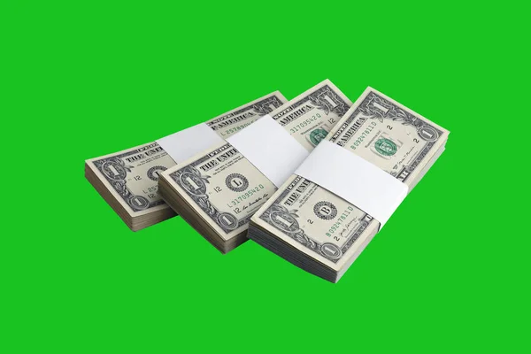 Paket Med Dollarsedlar Isolerade Chroma Keyer Grön Förpackning Amerikanska Pengar — Stockfoto