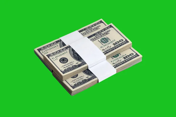 Пакет Купюр Долларах Сша Изолированных Зеленом Хрома Кейере Пачка Денег — стоковое фото