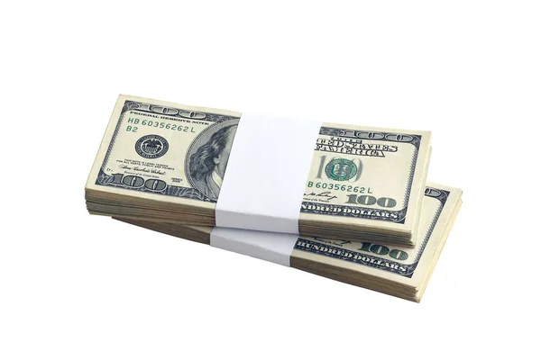 Bündel Von Dollar Scheinen Isoliert Auf Weiß Packung Amerikanisches Geld — Stockfoto