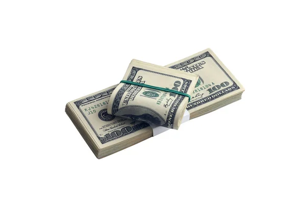 Bündel Von Dollar Scheinen Isoliert Auf Weiß Packung Amerikanisches Geld — Stockfoto