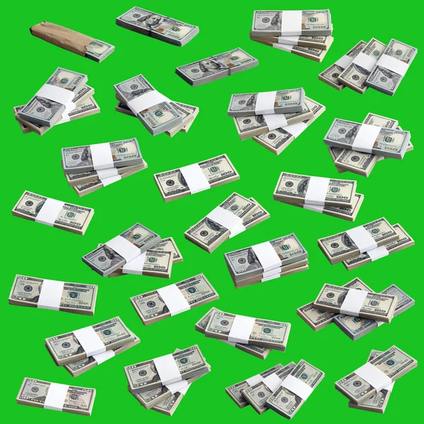 Stor Uppsättning Buntar Dollarsedlar Isolerade Chroma Key Green Collage Med — Stockfoto