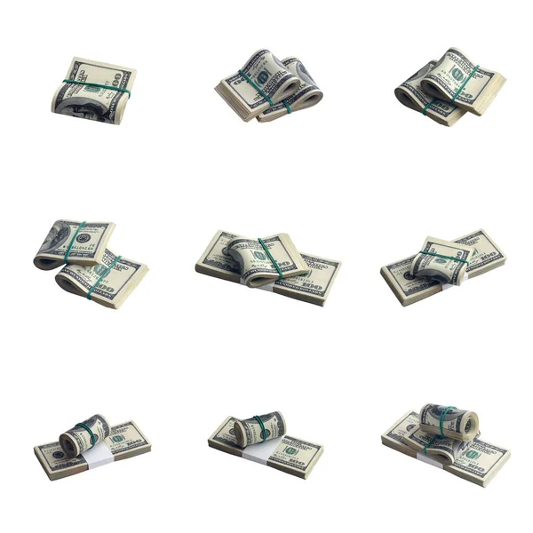 Big Set Bundles Dollar Bills Isolated White Collage Many Packs — Stock Photo, Image