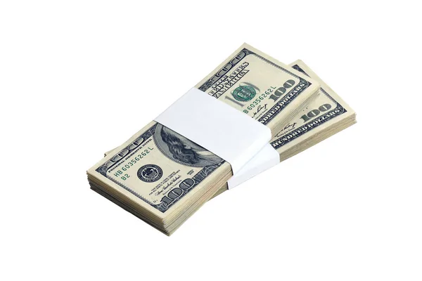 Paquete Billetes Dólar Aislados Blanco Pack Dinero Americano Con Alta —  Fotos de Stock