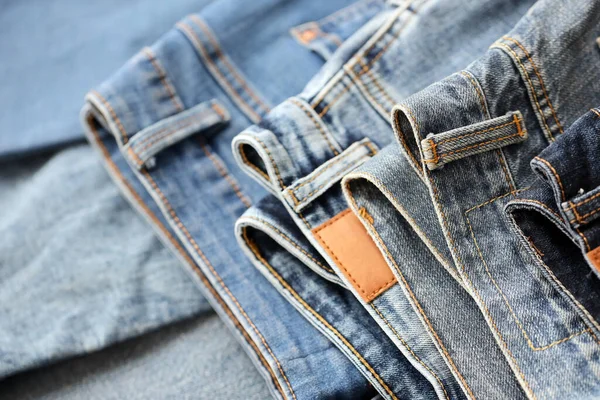 Veel Jeans Stapel Garderobe Roeibroek Denim Jeans Kast Concept Van — Stockfoto