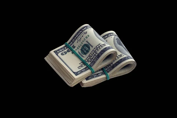 Bundle Dollar Bills Isolated Black Pack American Money High Resolution — Stock Photo, Image