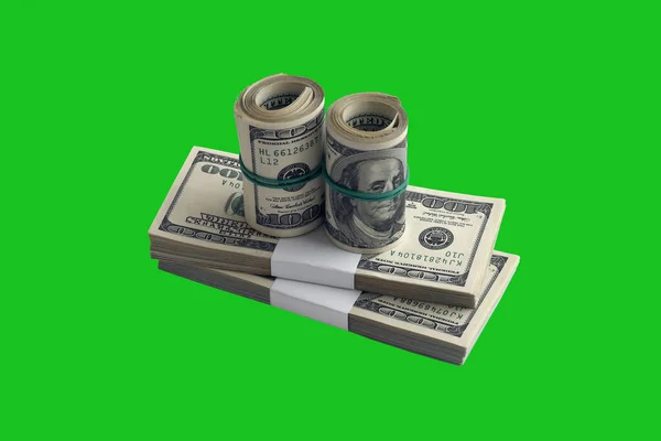Pachet Bancnote Dolari Americani Izolat Chroma Keyer Verde Pachet Bani — Fotografie, imagine de stoc