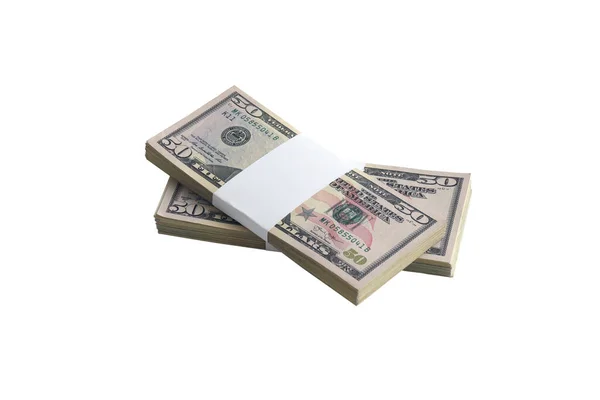 Bundle Dollar Bills Isolated White Pack American Money High Resolution — Stock Photo, Image