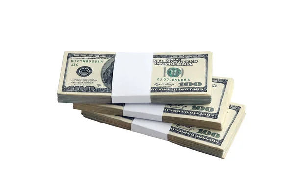 Bundle Dollar Bills Isolated White Pack American Money High Resolution — Stock Photo, Image