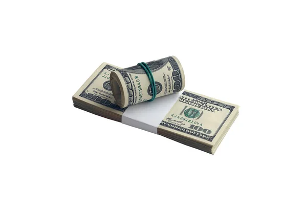 Bunt Dollarsedlar Isolerade Vitt Förpackning Amerikanska Pengar Med Hög Upplösning — Stockfoto